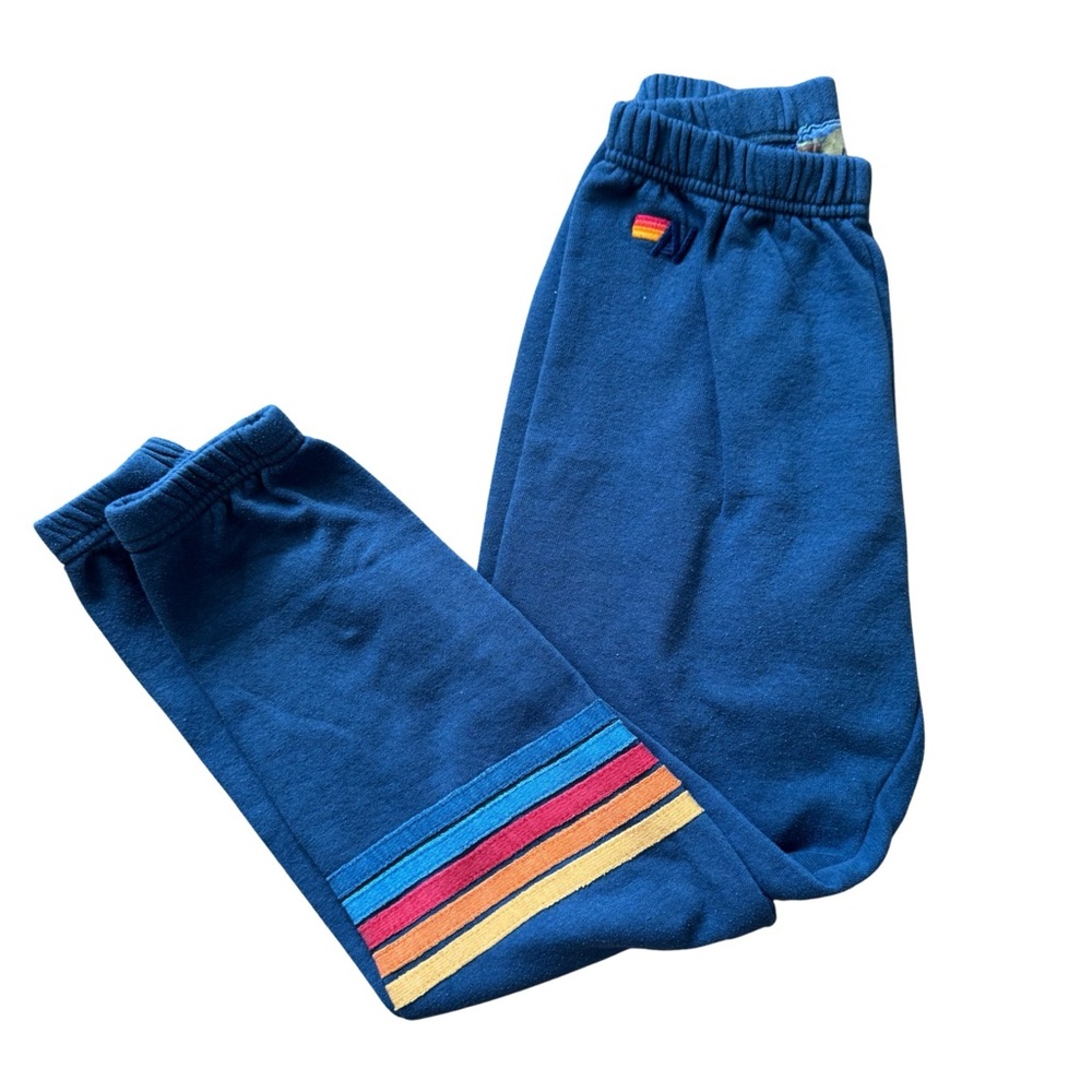 Aviator Nation XS Blue Single‑Leg 5‑Stripe Rainbow Joggers